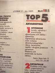 Tekst "Blic" novina: Top5 akvaristika Beograd
